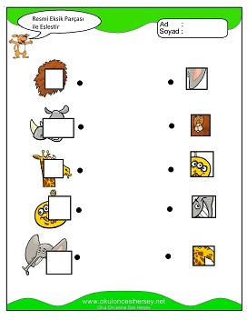 Resmi Eksik Parçası İle Eşleştir Çalışma Sayfaları